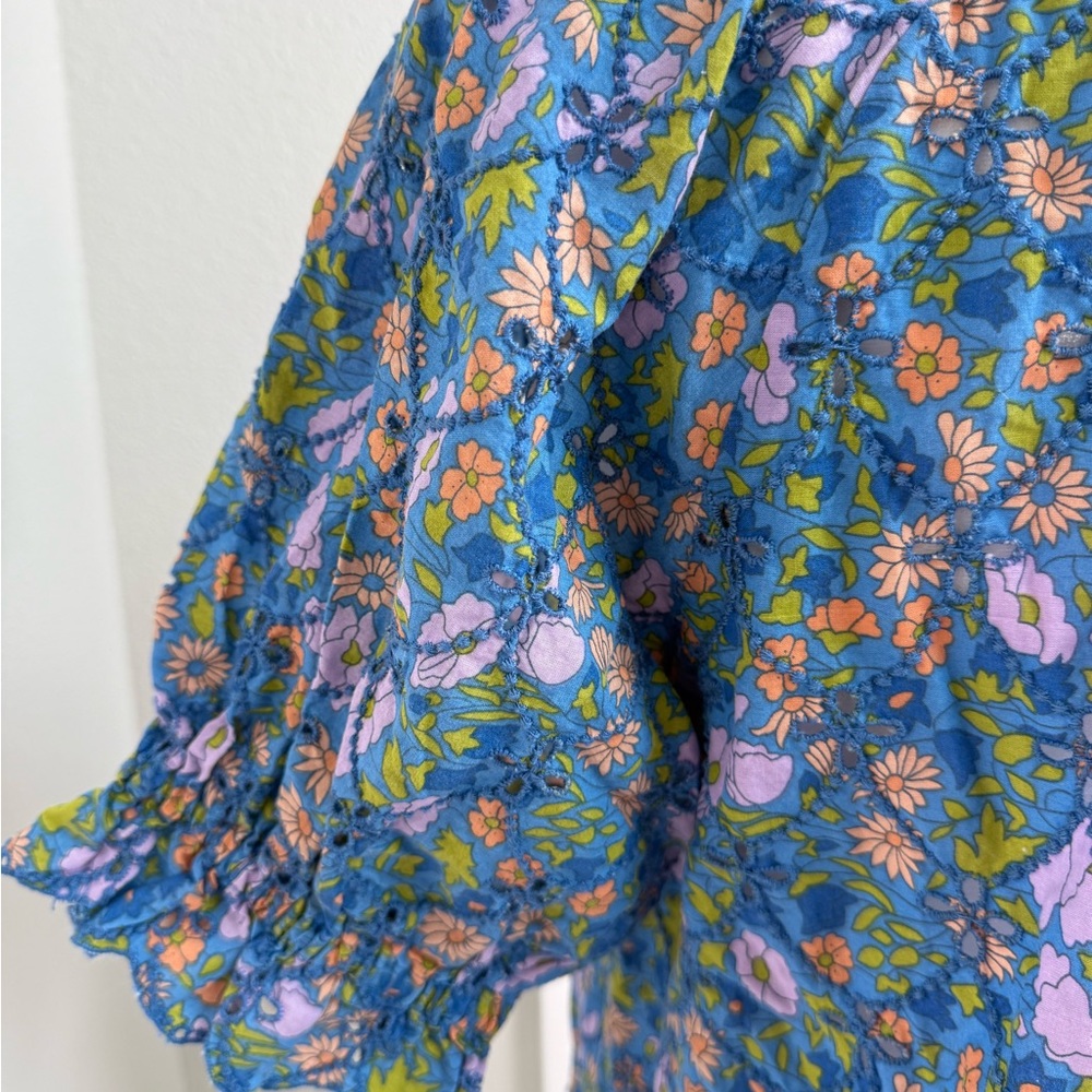 Jennife& Grace eyelet Floral ruffle trim short sleeve Top size M 100% cotton - Picture 6 of 9